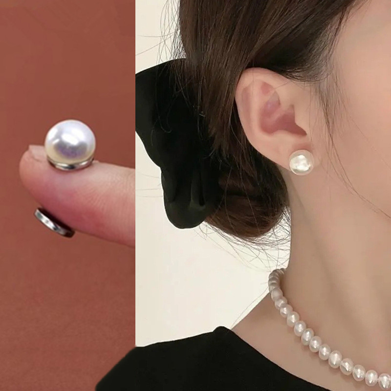 1 คู่ มุก คลิปหู สําหรับผู้หญิง คลิปแม่เหล็ก ต่างหู ไม่ต้องเจาะ