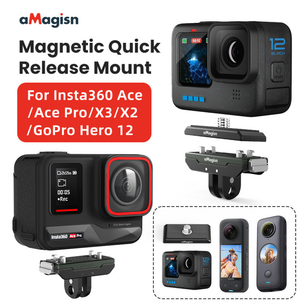 AMagisn เข้ากันได้กับ lnsta360X5/ Ace Pro2/Ace Pro/X4/x3/GoPro 12 โลหะแม่เหล็ก quick release อุปกรณ์