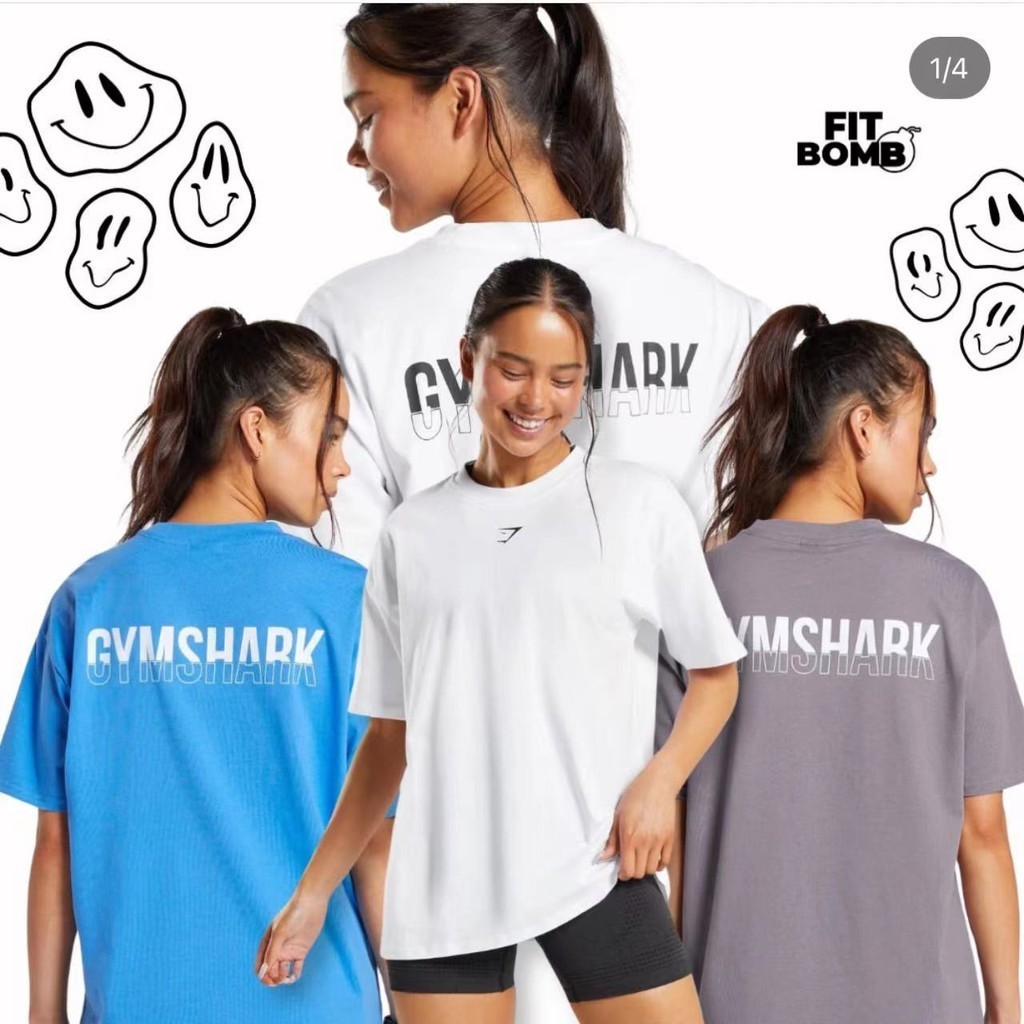 GYMSHARK American Simple เสื้อยืดคู่สวมใส่ฤดูร้อนแขนสั้นออกแบบเสื้อผ้า High-End ผู้ชายผู้หญิง