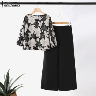 Zanzea เสื้อคอกลม แขนสามส่วน เอวยางยืด กางเกงขายาว สไตล์เกาห…