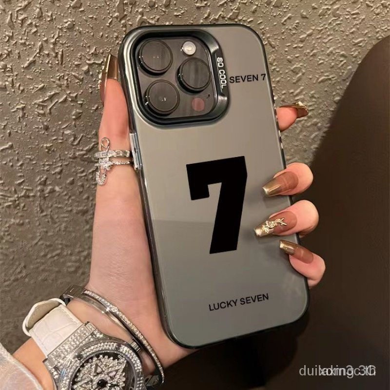 เคสโทรศัพท์มือถือ กันกระแทก สองชั้น ลาย Lucky SEVEN7 เรียบง่าย สีเงิน สําหรับ iPhone15 14 13 12 11Promax XS XR WCDZ