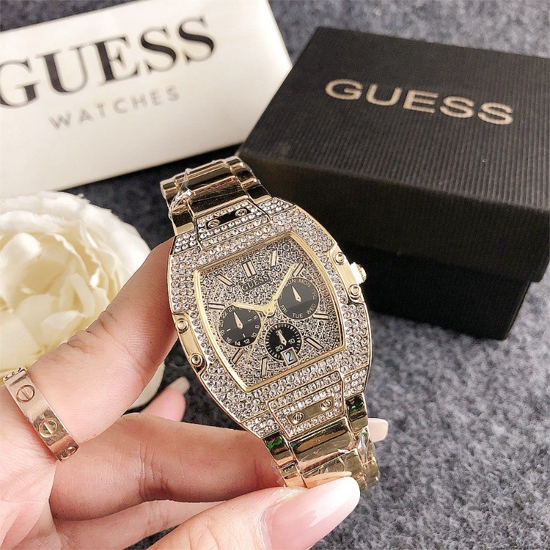 ผู้หญิงแฟชั่น Shinny Casual Rhinestone สายเหล็กปฏิทินนาฬิกา