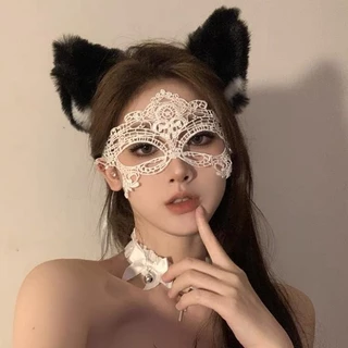 Polar_night💕💕ที่คาดผมหูแมว หน้ากากปาร์ตี้ ปลอกคอพร้อมกระดิ่ง cosplay หน้ากากตาลูกไม้ เครื่องประดับผมที่ทันสมัย