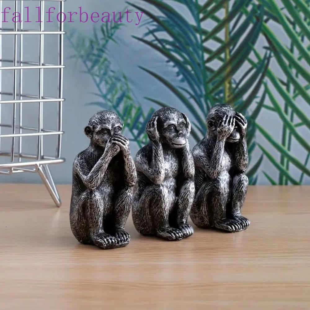 Fallforbeauty Whimsical No Evil Monkeys ตุ๊กตา, เรซิ่นทําด้วยมือหัตถกรรมสาม Wise Monkeys ตุ๊กตา, เทศกาลเหมือนจริงสะสมลิงเครื่องประดับห้องนั่งเล่นห้องนอน