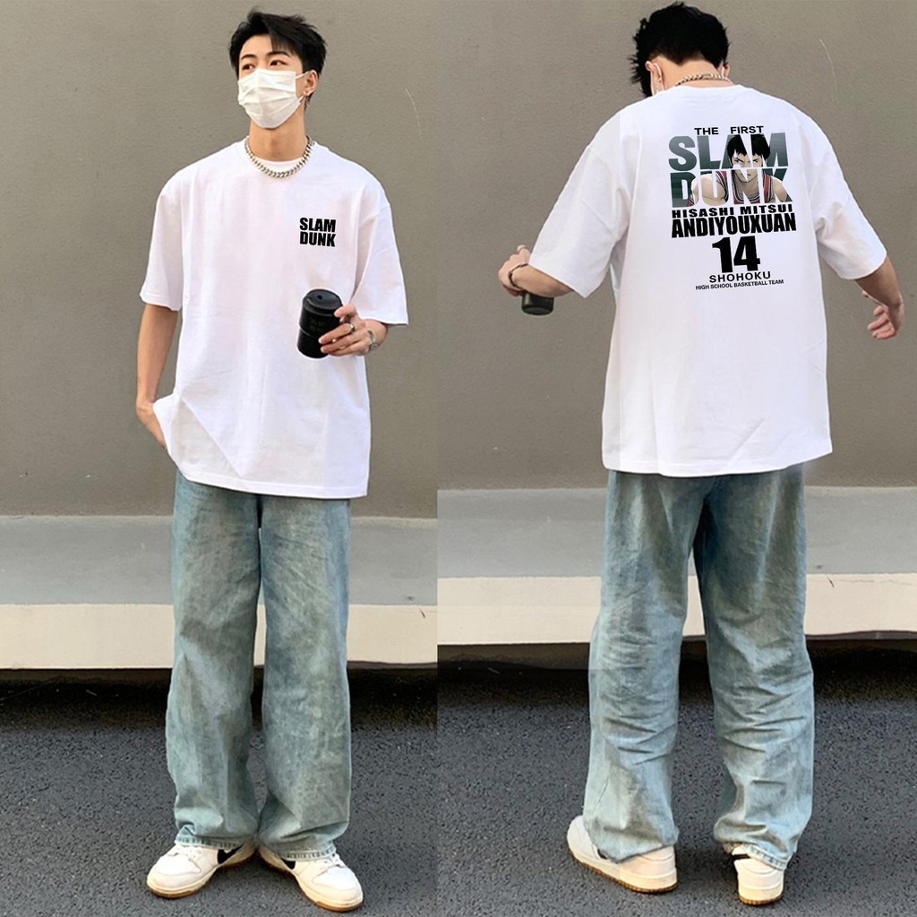 เสื้อยืดoversize คอกลมแขนสั้น พิมพ์ลายอนิเมะ"SLAMDUNK" ผ้าฝ้ายนุ่มม่าก ไม่หดไม่ย้วย เสื้อยืดผู้ชายผู้หญิงS-3xl