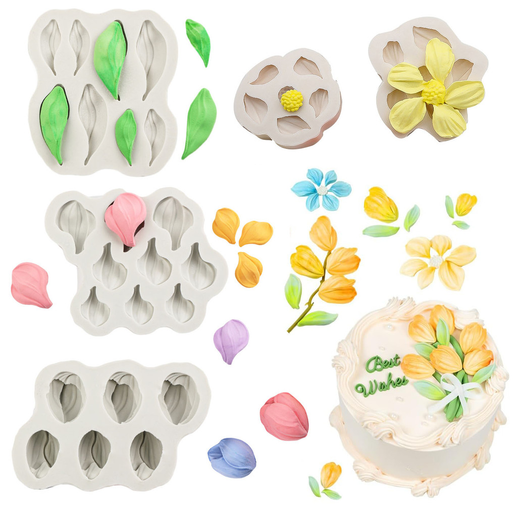 Gelsang ดอกไม้แม่พิมพ์ซิลิโคน Tulip ช็อกโกแลตเค้กแม่พิมพ์ Polymer Clay Leaf แม่พิมพ์สําหรับ Cupcake ตกแต่งชุด