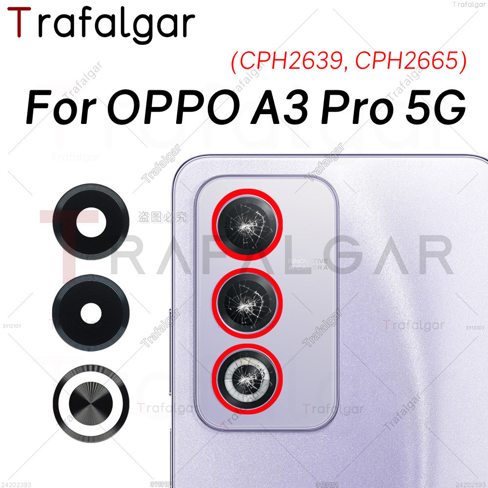 เลนส์กล้องด้านหลังสําหรับ OPPO A3 Pro ฝาครอบกระจกกล้องด้านหลังพร้อมสติกเกอร์กาว CPH2639 CPH2665