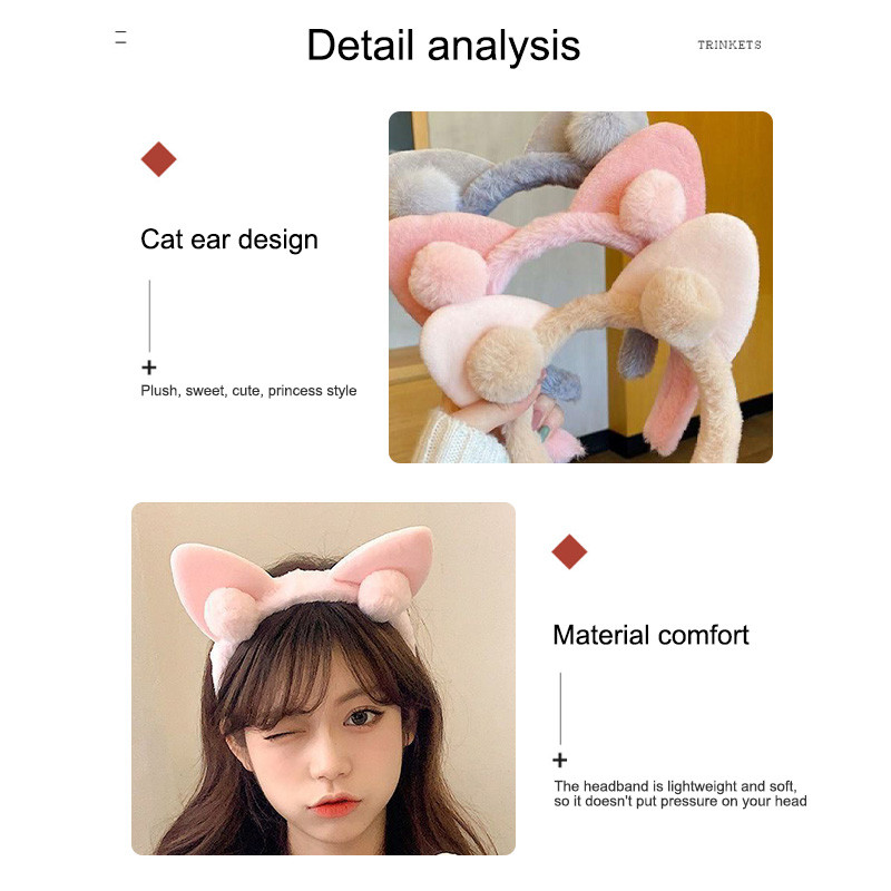 Rubuyou หูแมว Plush Hair Band สไตล์เจ้าหญิง Hair Band น่ารักหวานอุปกรณ์เสริมผม - รูปที่ 6
