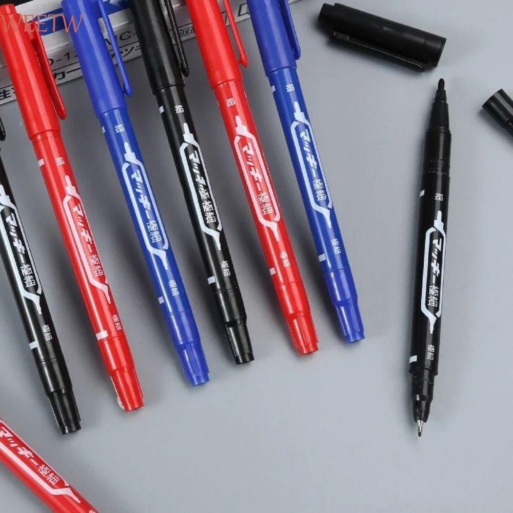 Weekw 2 ชิ้น/เซ็ต Tattoo Skin Marker ปากกา, บางหัวปากกาขนาดใหญ่ความจุ Double Headed Marker ปากกา,กันน้ําเครื่องเขียนสีดํา/สีแดง/สีฟ้าหมึก Dual-Tip Tattoo แต่งหน้าปากกา
