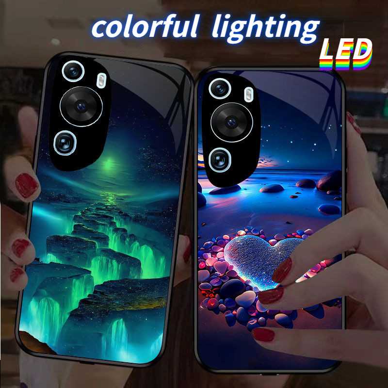 Aurora แก้วไฟ LED เรืองแสงเคสโทรศัพท์ Protector สําหรับ iPhone 16promax 16pro 16 15 15Promax 15pro 14Promax 14pro 14 13Promax 13 13pro 12ProMax 12pro 11ProMax 11pro 12 11