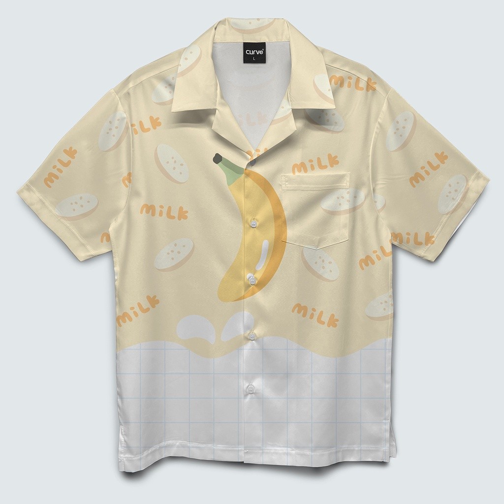 เสื้อลาย Curve  SET75 เสื้อเชิ้ตฮาวายผ้าไหมอิตาลี่ลายผลไม้หวานๆ