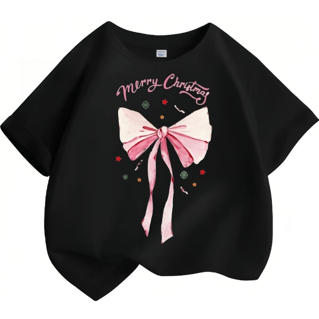 (จัดส่งตลอด 24 ชั่วโมง) Merry ChristmasChildren's เสื้อยืดเด็กสาวคริสมาสต์เสื้อยืดรูปแบบ