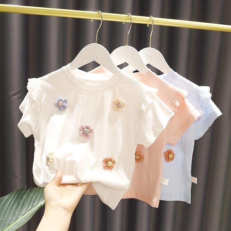 Star Fruit เสื้อยืดผ้าฝ้าย ปักลายน่ารัก ระบายอากาศ สําหรับเด็กผู้หญิง