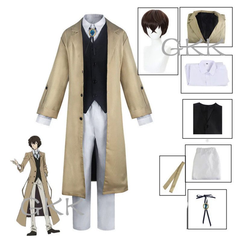 GK Bungo Stray Dogs Cosplay Dazai Osamu Jacket Coat Suit Manga Adult Men Halloween Costume Anime Clo