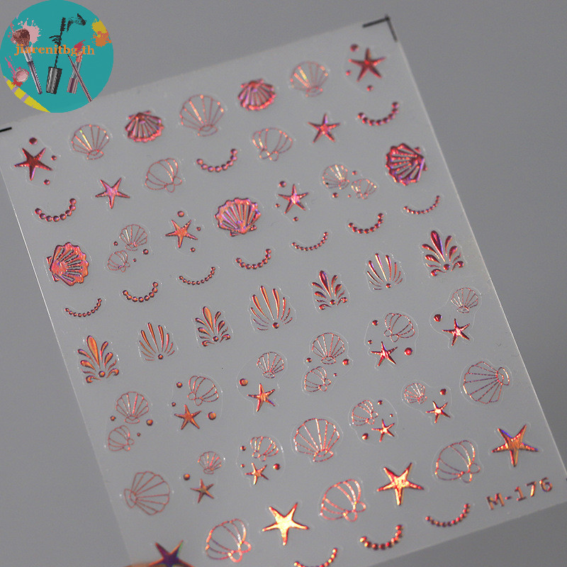 Renbg สติกเกอร์เลเซอร์ ลายเปลือกหอย ปลาดาว ดวงจันทร์ 3D มีกาวในตัว สําหรับติดตกแต่งเล็บ TH