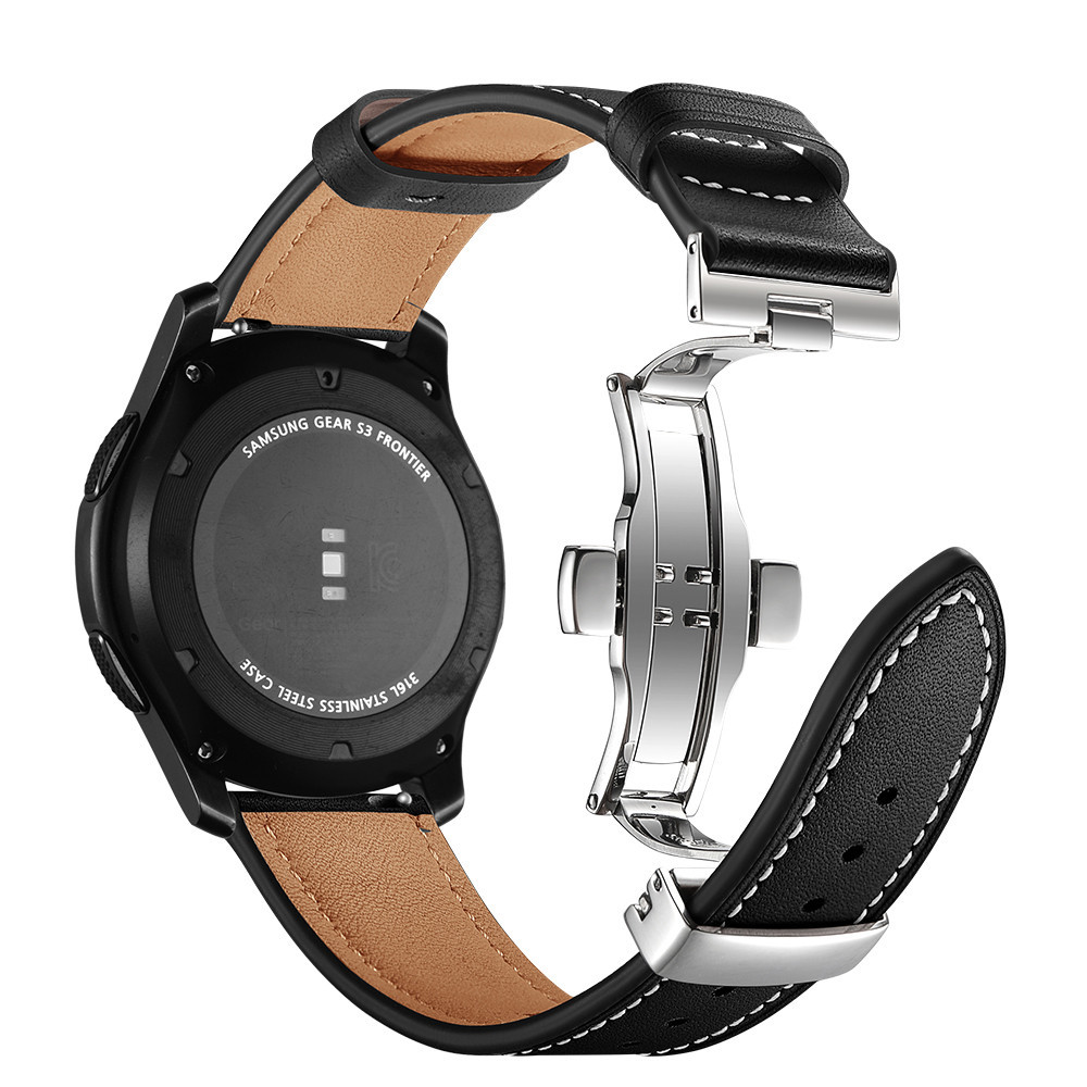 สายนาฬิกาข้อมือหนัง หัวเข็มขัดผีเสื้อ 18 มม. 20 มม. 22 มม. สําหรับ Samsung Galaxy Watch 6 5 4 Huawei Watch Strap GT 3 2 Pro