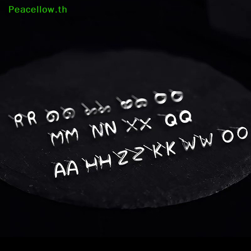 Peacellow 1 คู่ Ins สไตล์ 26 AZ จดหมายเริ่มต้นสตั๊ดต่างหูขนาดเล็กตัวอักษรเล็กๆชื่อต่างหูแฟชั่นเครื่องประดับสําหรับผู้หญิงของขวัญ TH