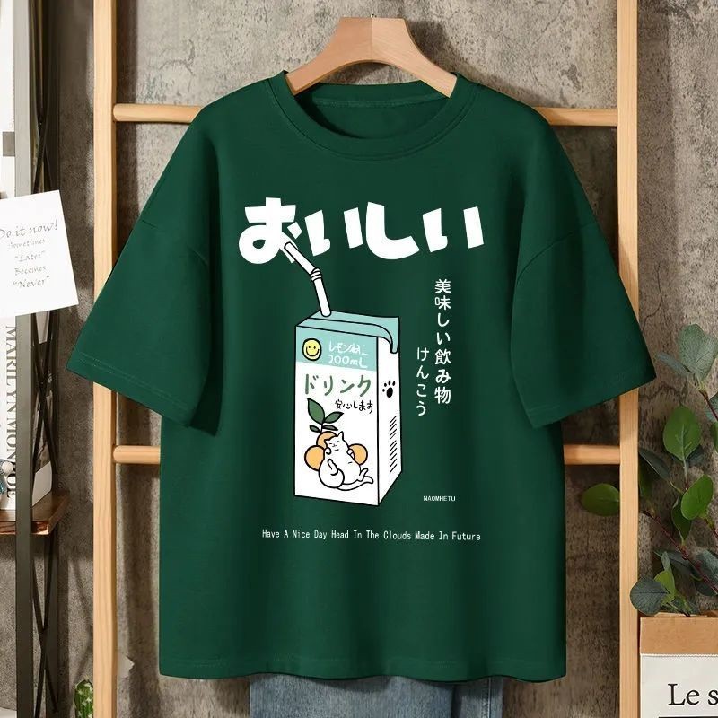 เสื้อยืดคอกลม แขนสั้น แบบนิ่ม ทรงหลวม พลัสไซซ์ แบบเรียบง่าย สไตล์ญี่ปุ่น น่ารัก สําหรับผู้หญิง