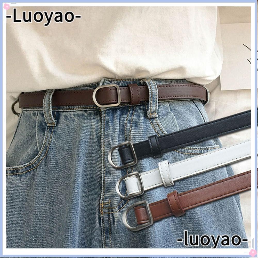 Luoyao เข็มขัดหนัง แฟชั่นย้อนยุค วินเทจ บาง สายรัดเอว