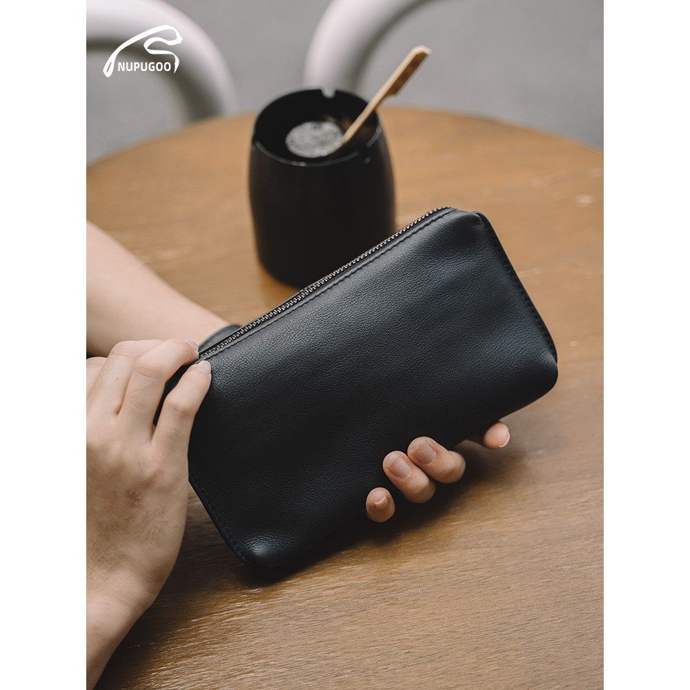 Nupugoo กระเป๋าสตางค์ กระเป๋าคลัทช์ กระเป๋าใส่เหรียญ ใส่บัตรเครดิต โทรศัพท์ หนังวัวแท้ ขนาดเล็ก สําหรับผู้ชาย