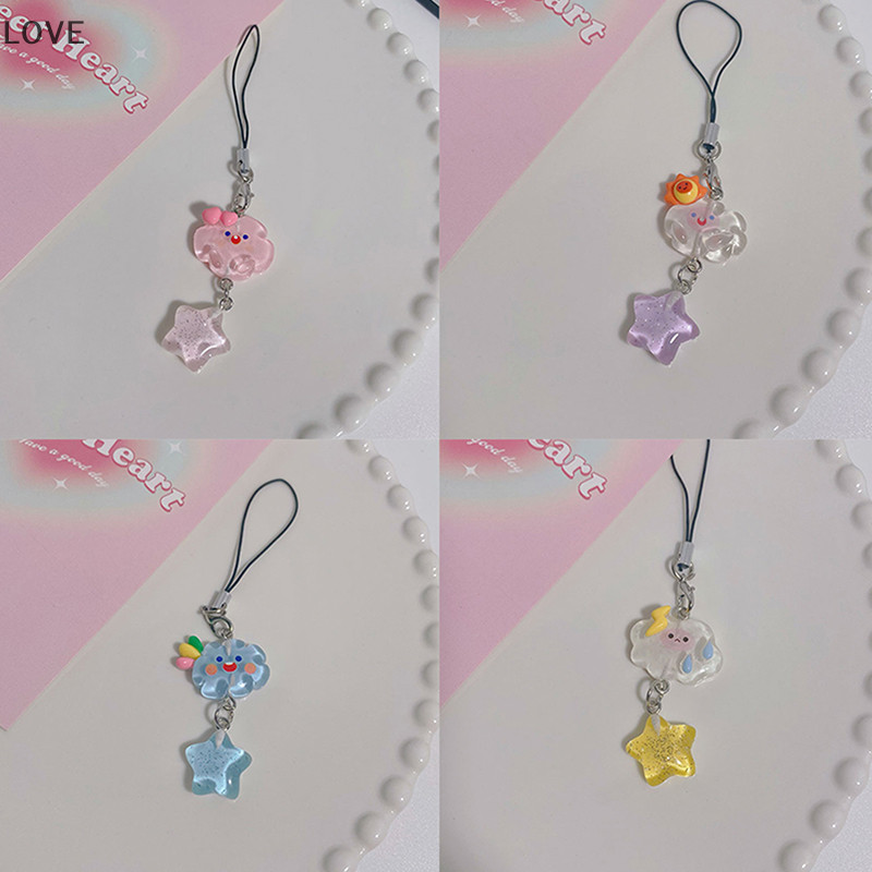 [JJCW] พวงกุญแจสายคล้องโทรศัพท์มือถือ ลายการ์ตูนก้อนเมฆ ดาวน่ารัก สีแคนดี้ สําหรับเด็กผู้หญิง QQW