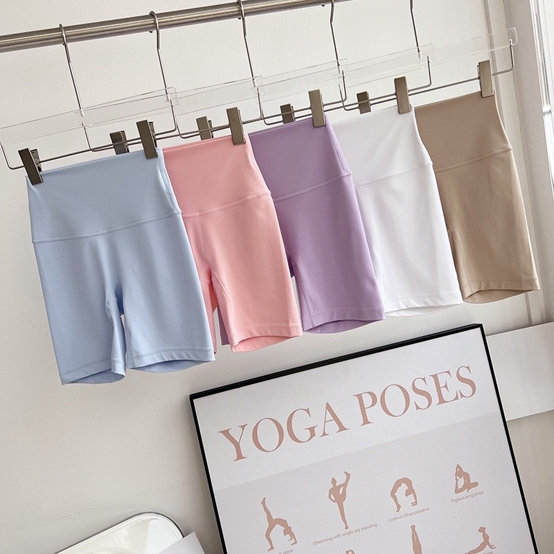 【Fly Yoga】กางเกงขาสั้น เอวสูง สีนู้ด สําหรับออกกําลังกาย เล่นโยคะ ฟิตเนส