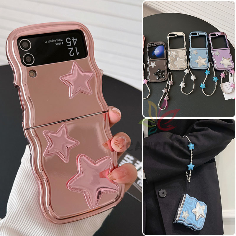 น่ารักสีทึบ Electroplated Star อุปกรณ์เสริม Soft TPU เคสโทรศัพท์ Samsung Galaxy Z Flip 5 Z Flip 6 Z 