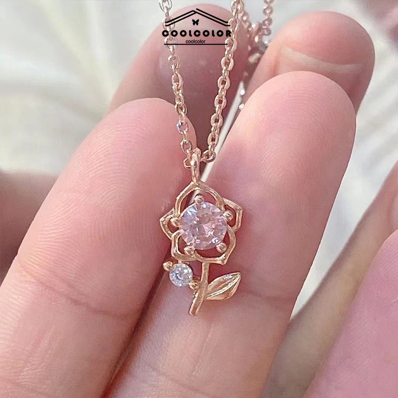 ในไทยCOD✨สร้อยคอเพชรสีชมพูกุหลาบสไตล์อ่อนโยนหวานโซ่ไหปลาร้าแสงหรูหรา Niche สร้อยคอสำหรับสุภาพสตรีcoolcolor.TH