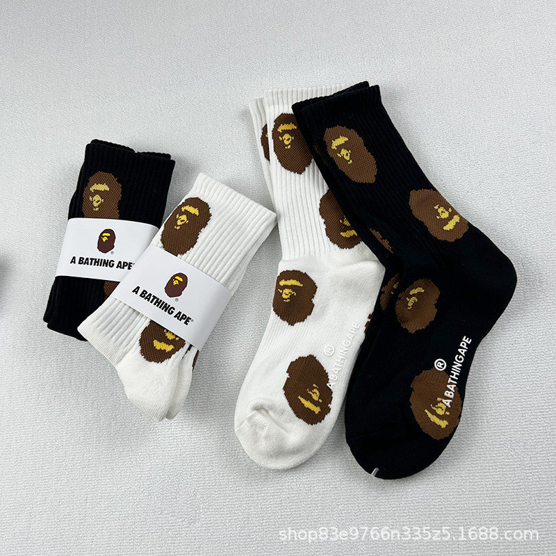 Bape ถุงเท้ากีฬา ผ้าฝ้าย แบบหนา สําหรับผู้ชาย และผู้หญิง