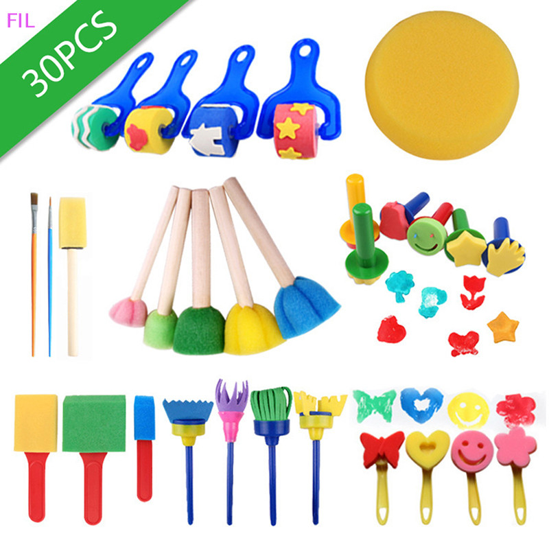 FIL 30 ชิ้นฟองน้ํา Paing Brushes Kit ชุดระบายสีแปรงวาดภาพสําหรับเด็ก
