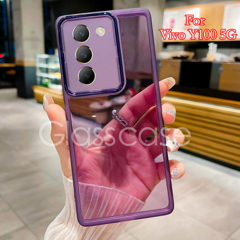 สําหรับvivo Y200 Y100 Y38 Y28 Y28s Y19s Y18s Y18e Y18 Y03 Y 19s Y 200 VivoY100 สแควร์ชุบเคสโทรศัพท์แฟชั่นคู่นุ่มกันกระแทกCameเลนส์ป้องกันกรณีปกหลัง