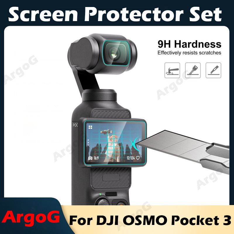 Argog ฟิล์มกระจกนิรภัยกันรอยหน้าจอ 9H กันรอยเลนส์กล้อง อุปกรณ์เสริม สําหรับ DJI Osmo Pocket 3 DJI Osmo Pocket 3