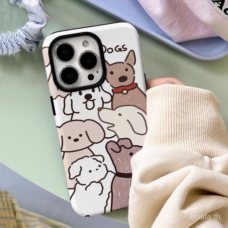 เคสโทรศัพท์มือถือ ลายการ์ตูนลูกสุนัขน่ารัก สองชั้น ไฮเอนด์ สําหรับ iPhone7 8plus 11 12 14 15 13 15pr