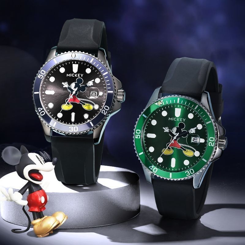 Disney Mickey นาฬิกาข้อมือควอตซ์แฟชั่น หน้าปัด 3D พร้อมไฟกลางคืน สําหรับนักเรียนประถม และมัธยมต้น