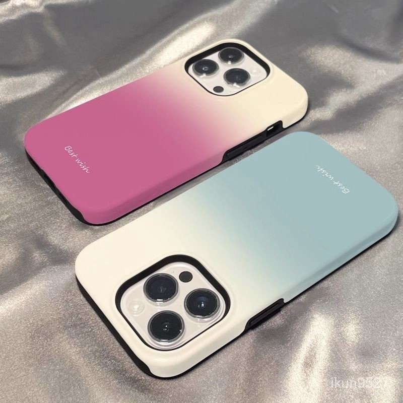 เคสโทรศัพท์มือถือ ไล่โทนสี สองชั้น สีชมพู ฟ้า ขาว แวววาว สําหรับ Iphone 15Promax 14 13Pro 12 11Promax XR 7PLUS