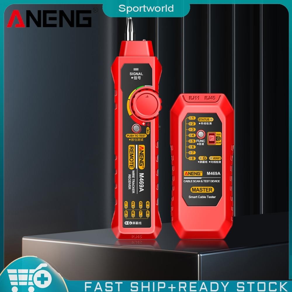❀Sportworld【พร้อมส่ง】aneng M469A เครื่องทดสอบสายเคเบิลเครือข่าย RJ45 RJ11 พร้อมไฟฉาย