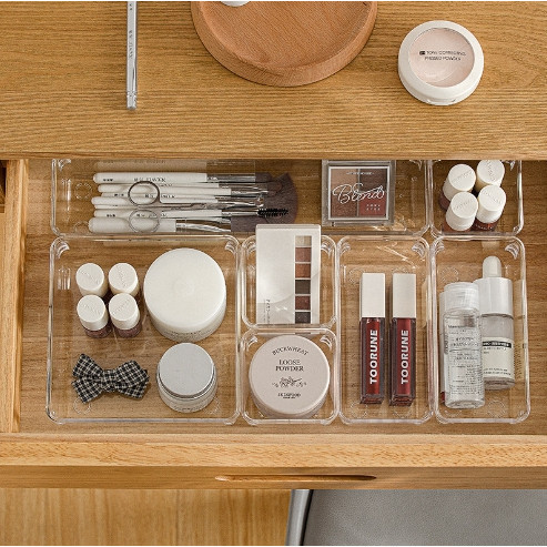 กล่องเก็บของแบ่งช่องในลิ้นชัก (มี8ไซต์)  อะคริลิคใส style ญี่ปุ่น เก็บเครื่องประดับ เครื่องเขียน เครื่องสําอาง ช้อนส้อม