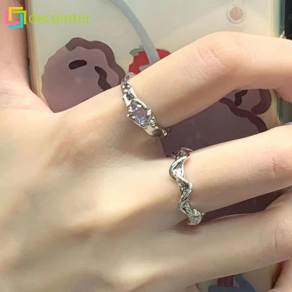 แหวนคริสตัลมูนสโตน รูปหยัก ปรับขนาดได้ สไตล์วินเทจ ยอดนิยม Y2K