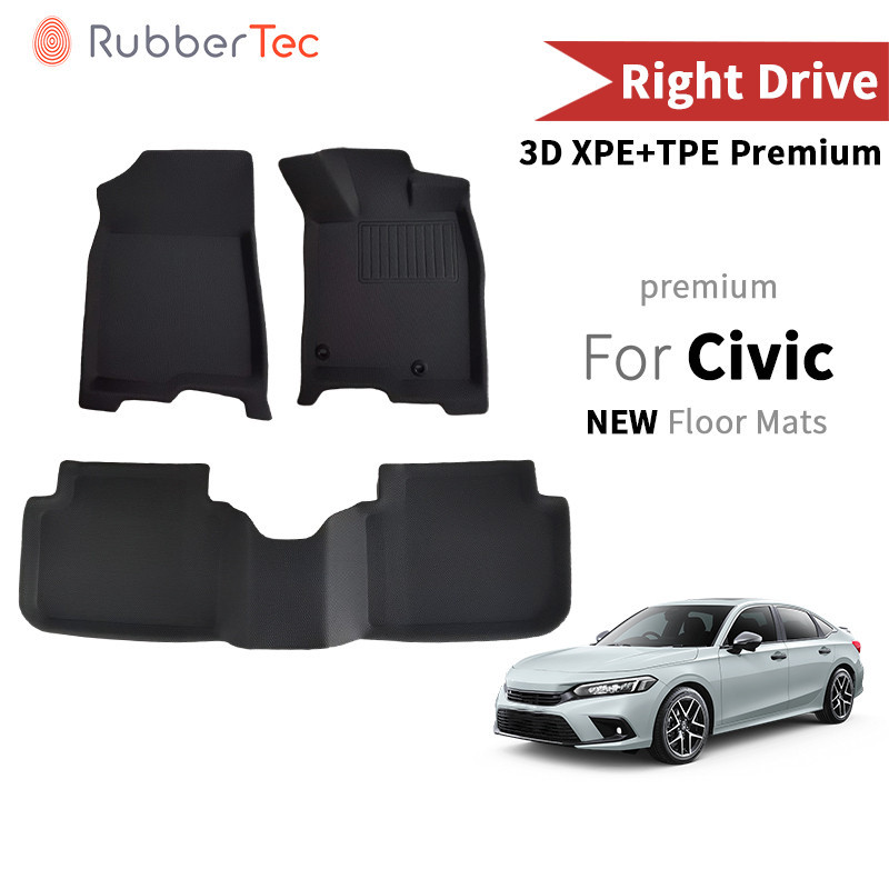[คุณภาพสูง] HONDA Civic 11 FE 3D พรมปูพื้น XPE+TPE รุ่น Premium กันลื่นทนต่อการสึกหรอ อะไหล่รถยนต์ หนาพิเศษ 2022+