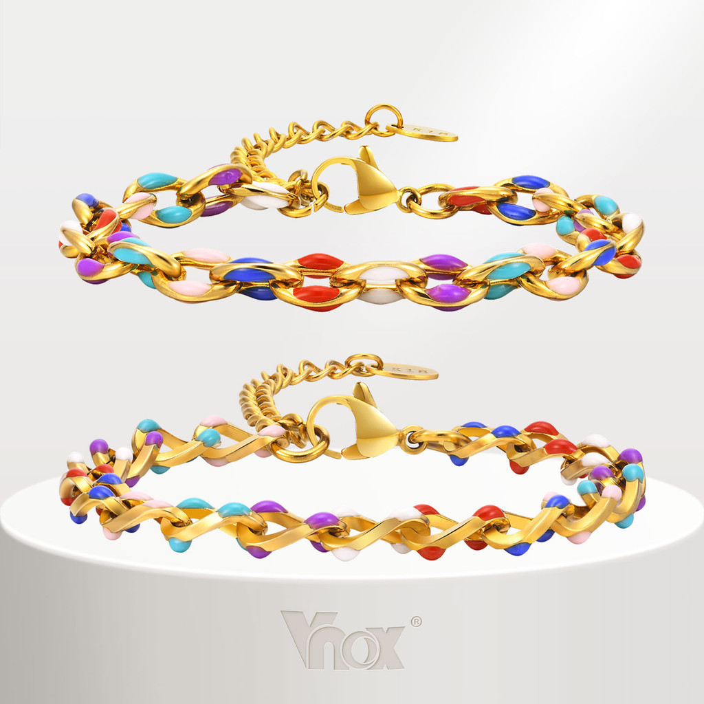 Vnox สร้อยข้อมือโซ่ สเตนเลส ทอง 18K จี้รูปดอกไม้น่ารัก กันแพ้ สําหรับผู้หญิง