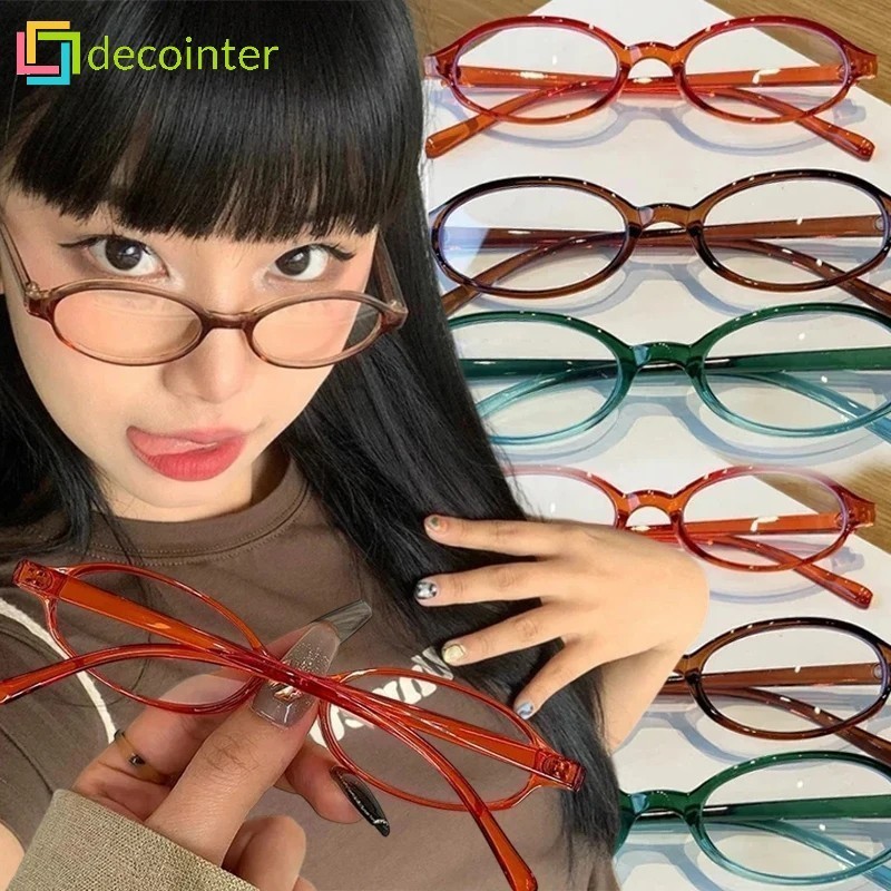 Y2k สีฟ้า สีเขียว วงรี กรอบเล็ก แว่นตา - วินเทจ ป้องกันแสงสีฟ้า แว่นตา - แฟชั่น แว่นตาไล่ระดับสีทึบ