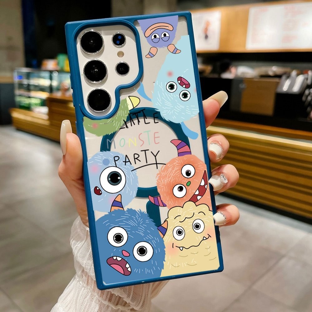 Case S24ultra เคสโทรศัพท์มือถือแบบใส แม่เหล็ก ทุกรุ่น เคส ชาร์จไร้สาย Samsung S24 S23 Ultra Plus ลายการ์ตูน น่ารัก
