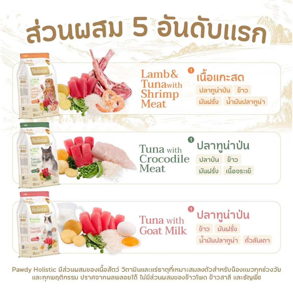 Pawdy อาหารเม็ดแมว เกรด Holistic ยกกระสอบ ขนาด 6 กิโลกรัม