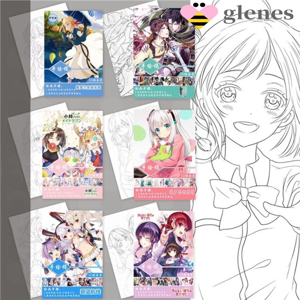 Glenes สมุดวาดภาพระบายสี ลายการ์ตูนอนิเมะ Sakura Attack on Titan Novice Zero Basic Line สําหรับฝึกวาดภาพ
