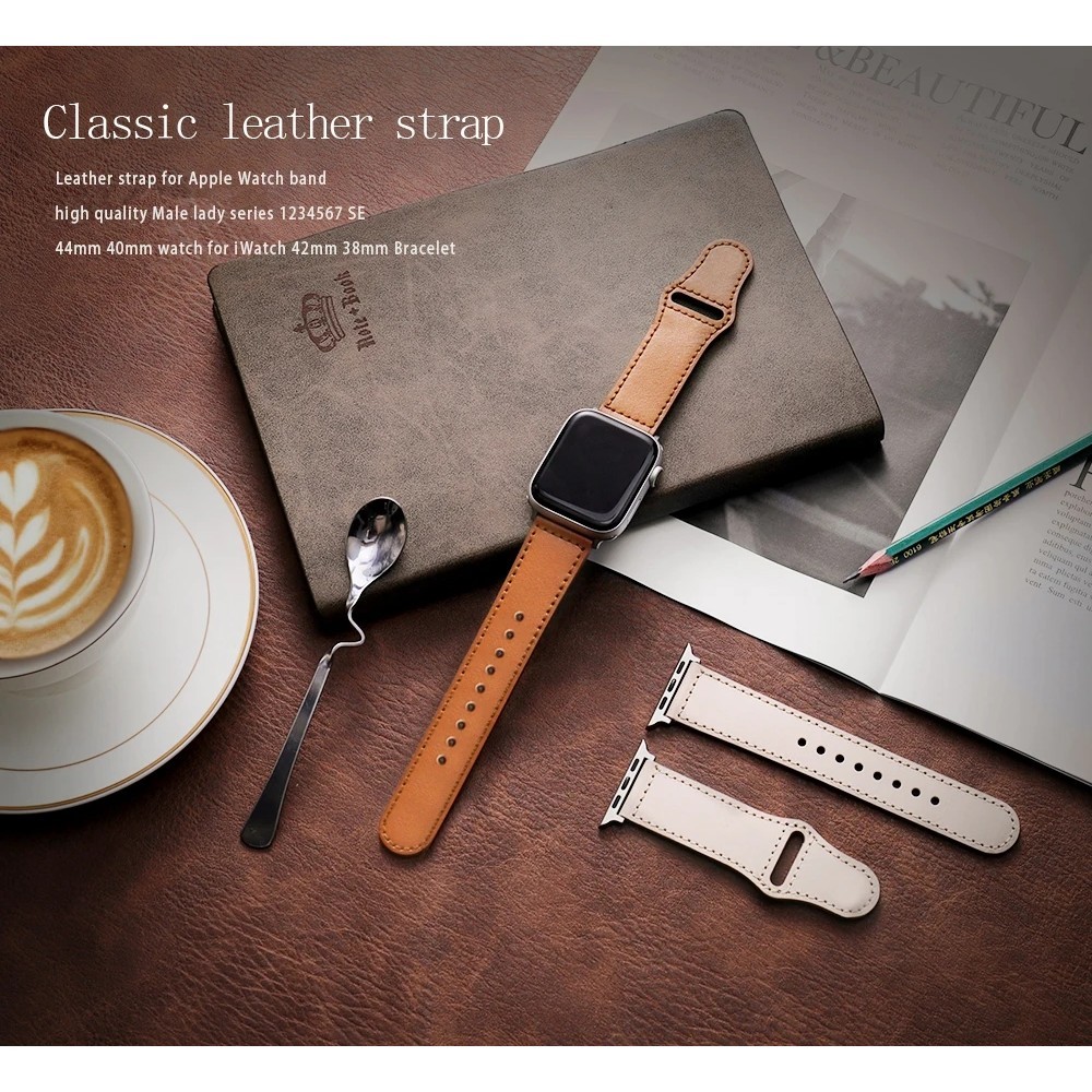 สายนาฬิกาข้อมือหนัง สําหรับ iWatch band 44 มม. 45 มม. 41 มม. 40 มม. 49 มม. 42 มม. 38 มม. 45 44 มม. correa bracelet iWatch series 3 4 6 SE 7 8 ultra
