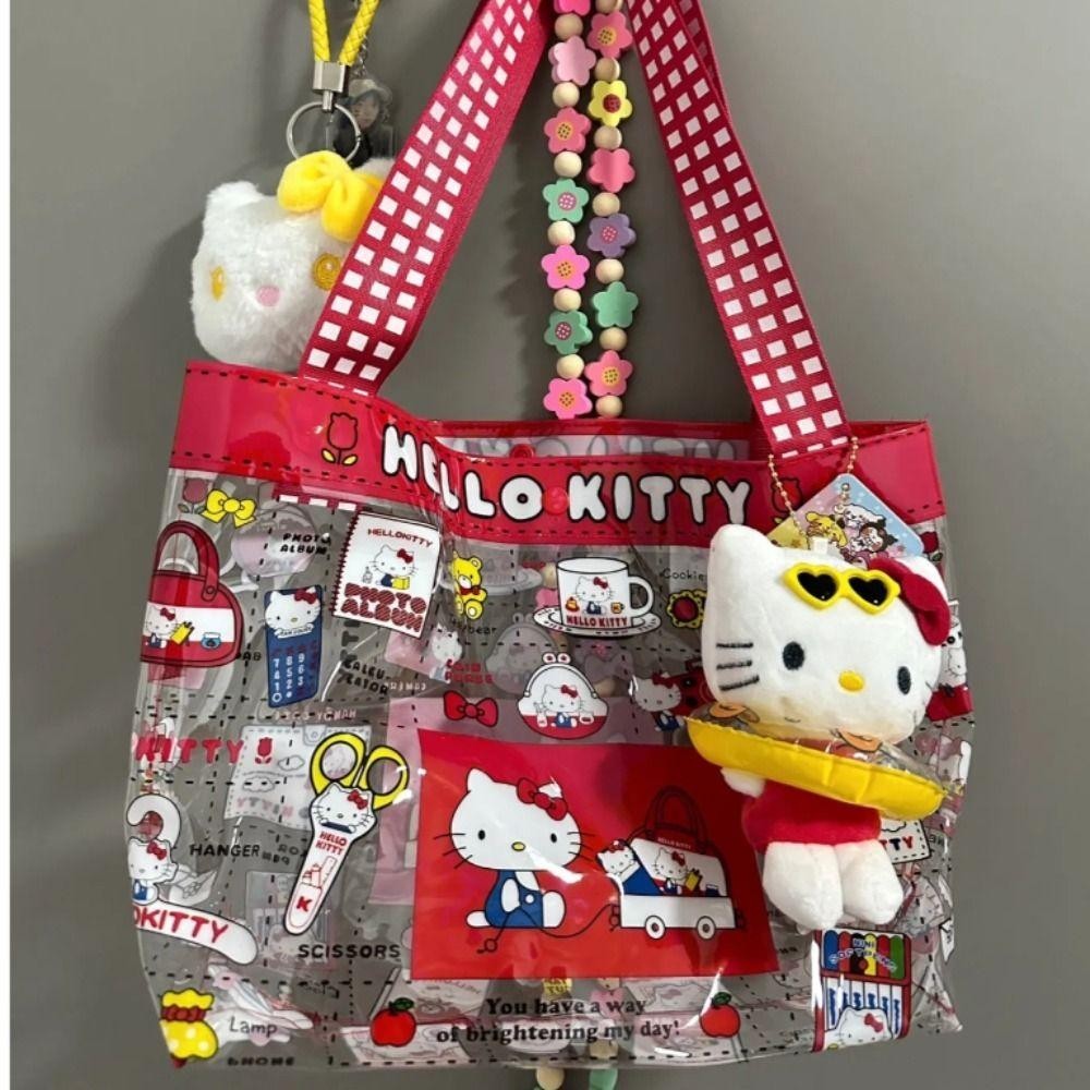 Uumir กระเป๋าถือ Hello Kitty กระเป๋าสะพายทรงสี่เหลี่ยมกันน้ํา กระเป๋าช้อปปิ้ง PVC ความจุขนาดใหญ่น่ารักผู้หญิง