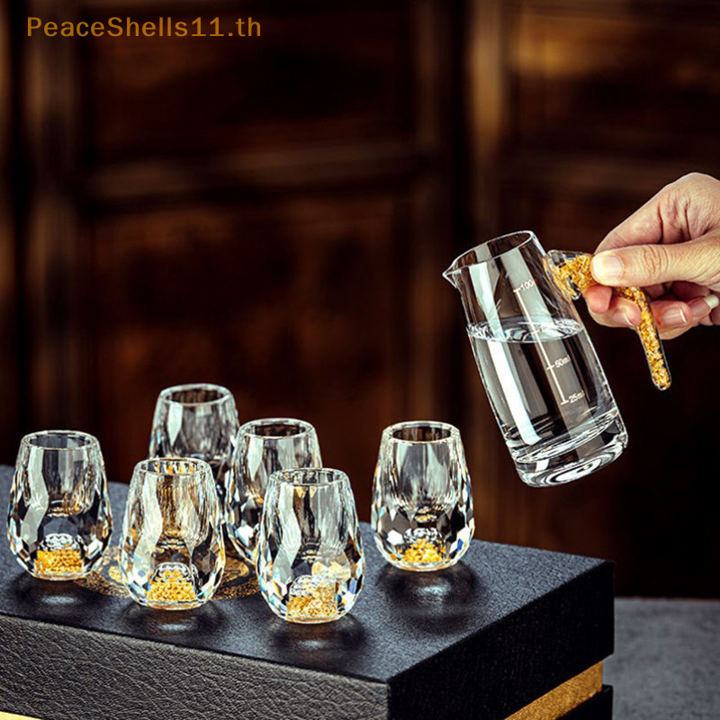 Peaceshells แก้วคริสตัลวอดก้าแก้วสาเกโชชูแก้วบาร์Liqueurคู่ด้านล่างทองฟอยล์ถ้วยชาแก้วของขวัญระดับไฮเอนด์เหล้าแข็งTH