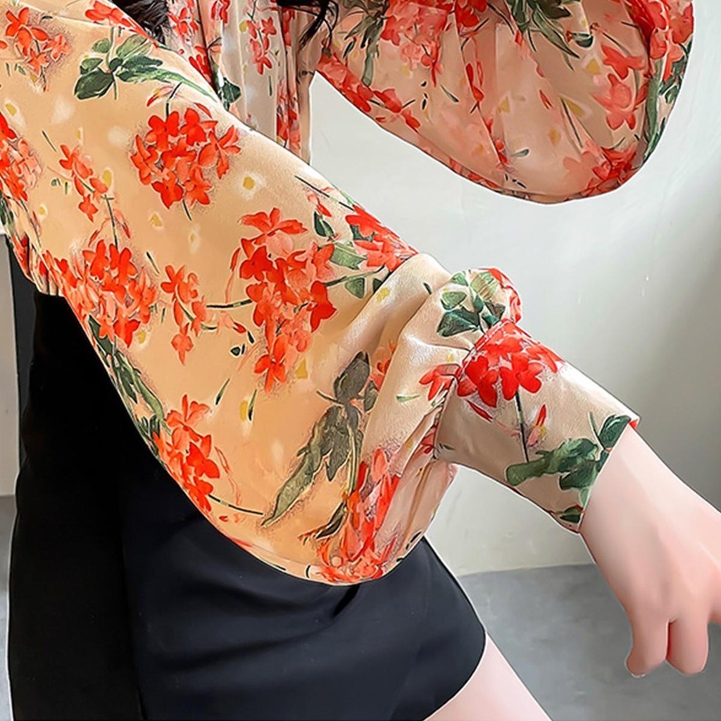 👚Anna👚W315❤️ เสื้อเชิ้ตแขนยาว ผ้าชีฟอง พิมพ์ลายดอกไม้ สําหรับผู้หญิง ผ้าบางใส่สบาย สีพาสเทลน่ารักมาก ผู้หญิง - รูปที่ 4