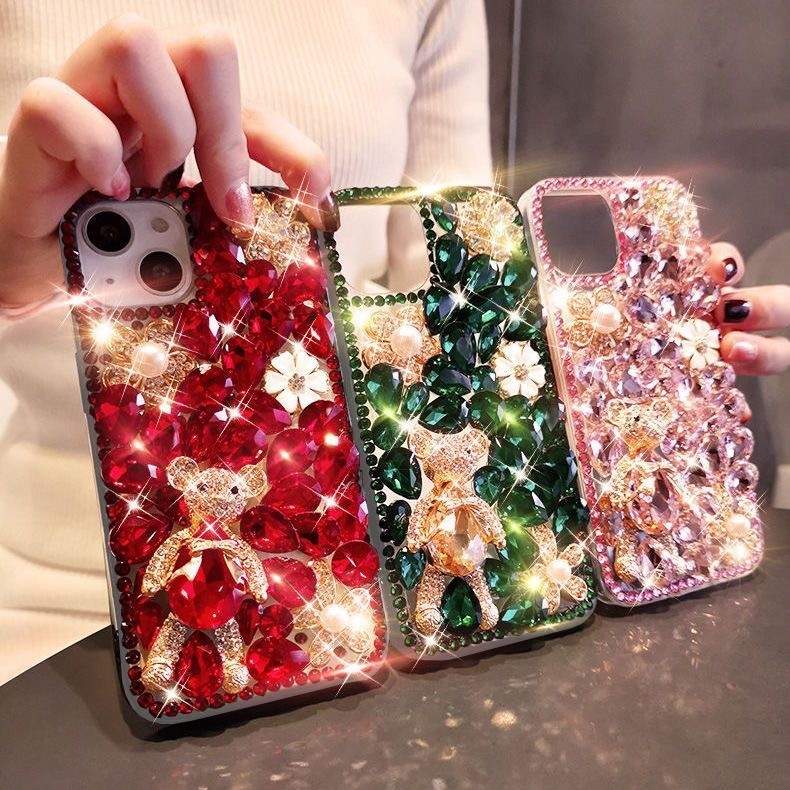 เพชรเคสโทรศัพท์สําหรับOPPO A6X A5X A6i A3X A6 A5 A3 Pro A18 A38 A58 A78 A98 A17 A17K A54 A53 A93 A94 A76 A52 A9 A15 A31 A92 2020 BlingหมีRhinestone A92 A31 A5 A31 A9 2020