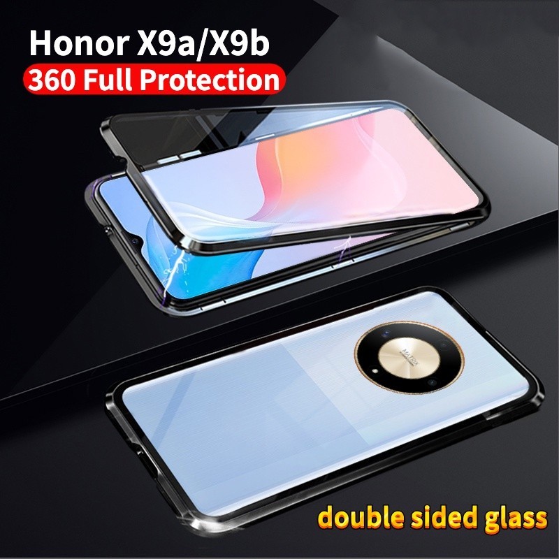 เคสโทรศัพท์มือถือกระจกนิรภัย กรอบโลหะแม่เหล็ก สองด้าน 360 สําหรับ Honor X9b 5G X9a X9 b 2023° เคสแข็